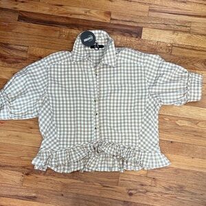 Plaid Ruffle Hem Blouse